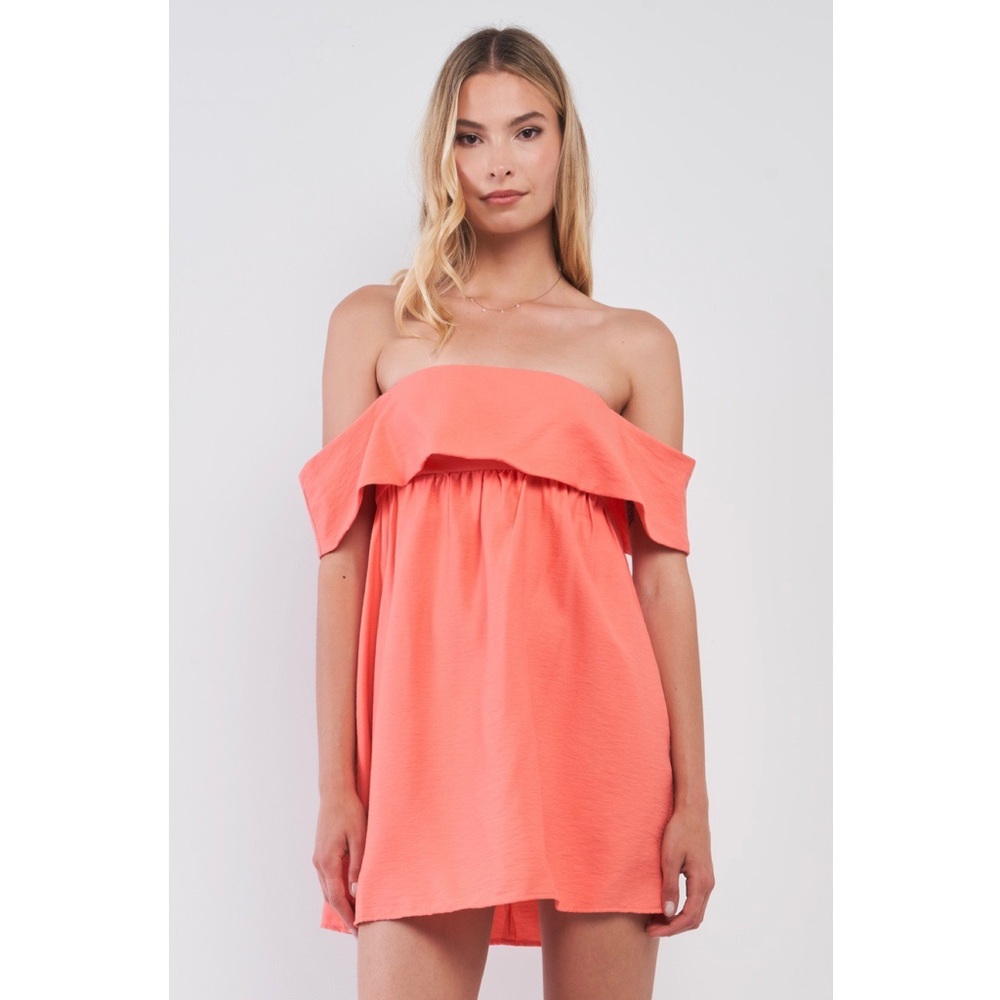 Essue Coral Layered Off The Shoulder Mini Dress